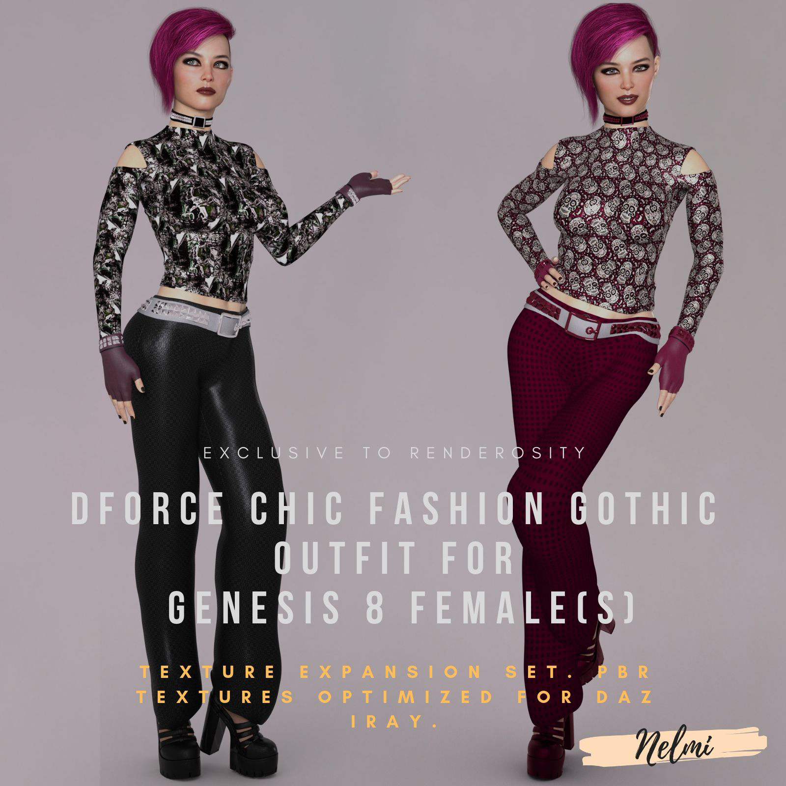 NELMI- dForce Chic Fashion Gothic Outfit for Genesis 8 Female(s) by N/A