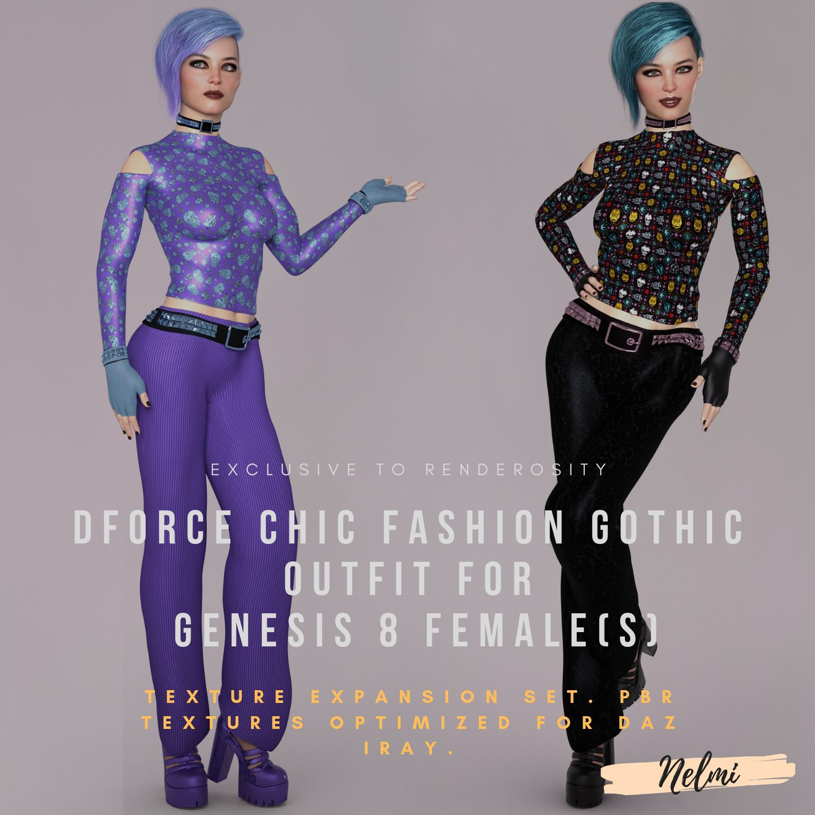 NELMI- dForce Chic Fashion Gothic Outfit for Genesis 8 Female(s) by N/A