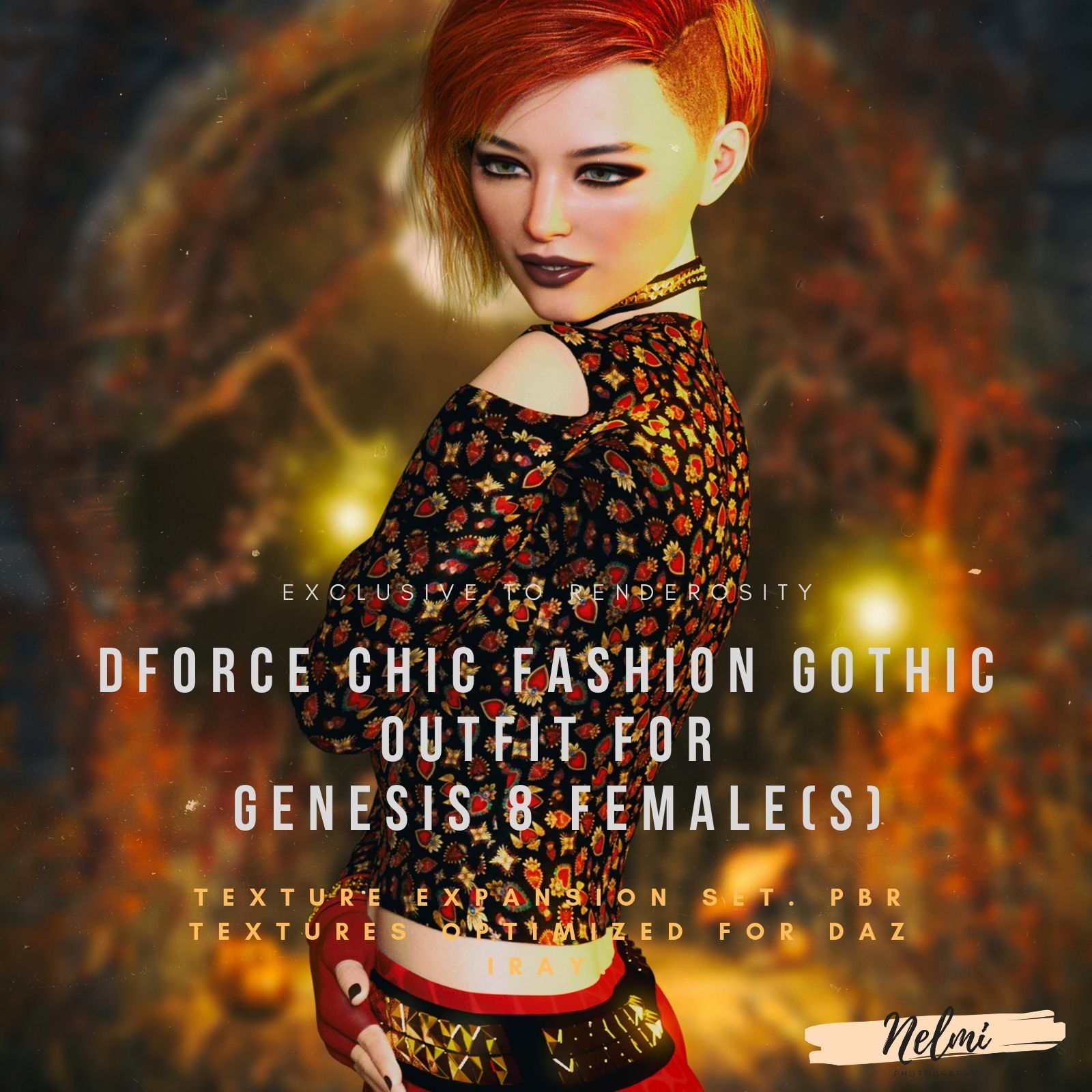 NELMI- dForce Chic Fashion Gothic Outfit for Genesis 8 Female(s) by N/A