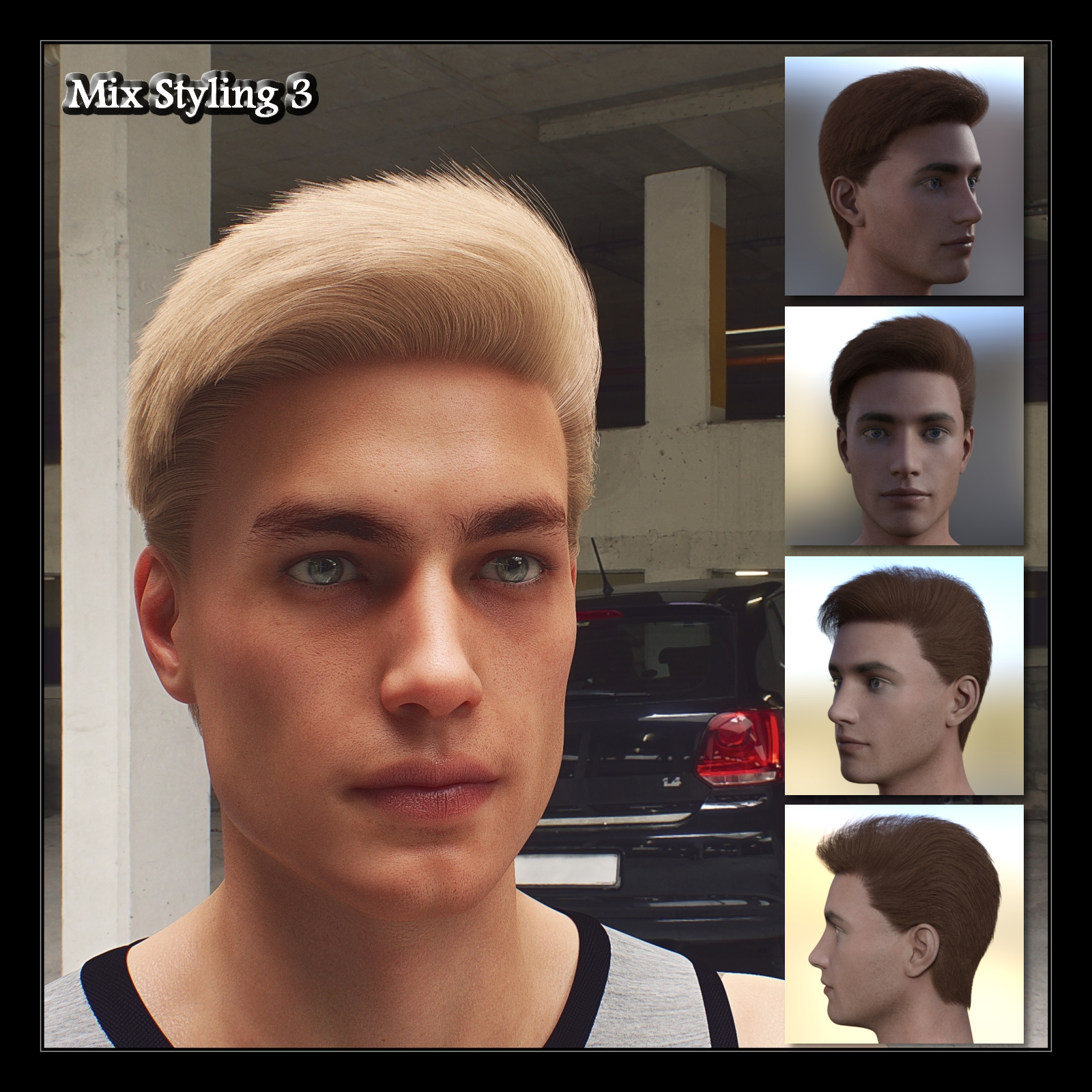 Four Stylings Hair For Genesis 8 Male by N/A