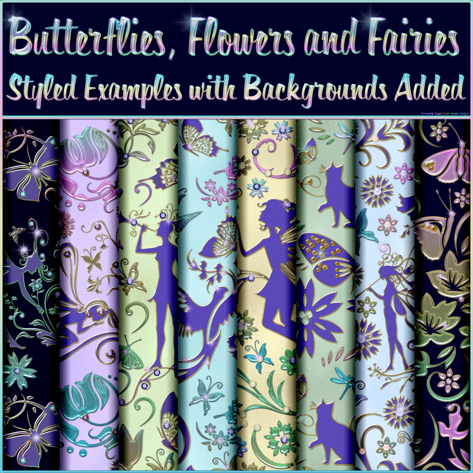 Butterflies, Flowers and Fairies Seamless Overlays by N/A