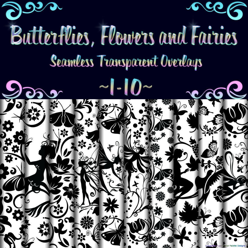 Butterflies, Flowers and Fairies Seamless Overlays by N/A