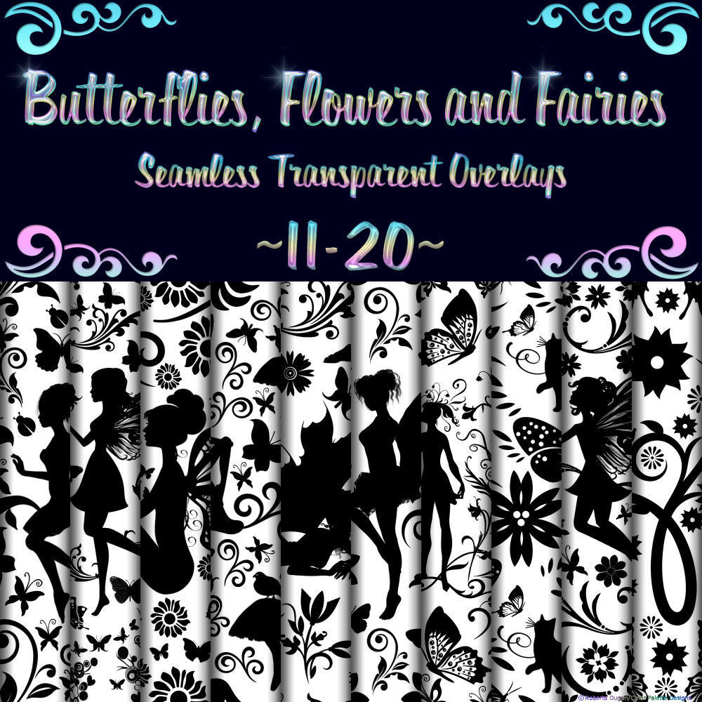 Butterflies, Flowers and Fairies Seamless Overlays by N/A