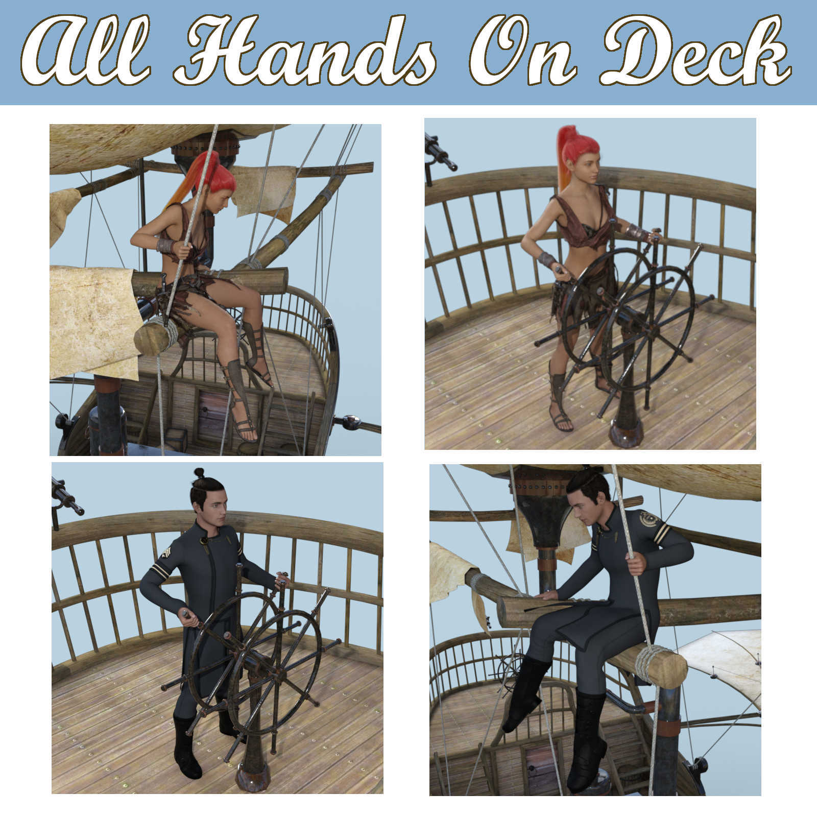ALL HANDS ON DECK Poses for Merchant Airship DS and Genesis 8 Figures - G8F G8M by N/A
