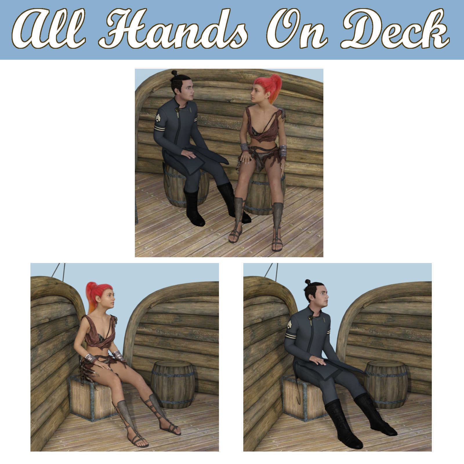 ALL HANDS ON DECK Poses for Merchant Airship DS and Genesis 8 Figures - G8F G8M by N/A