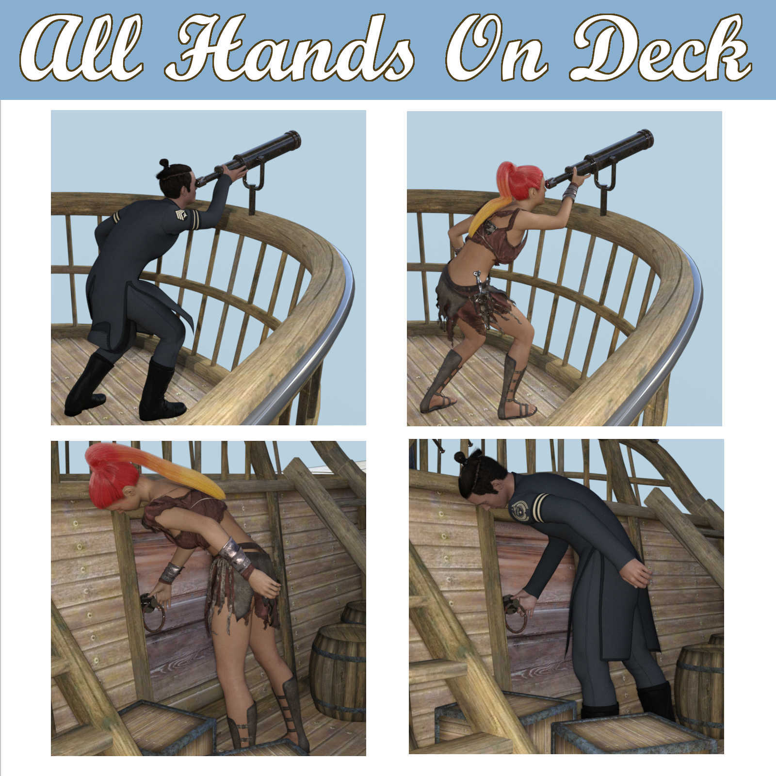 ALL HANDS ON DECK Poses for Merchant Airship DS and Genesis 8 Figures - G8F G8M by N/A