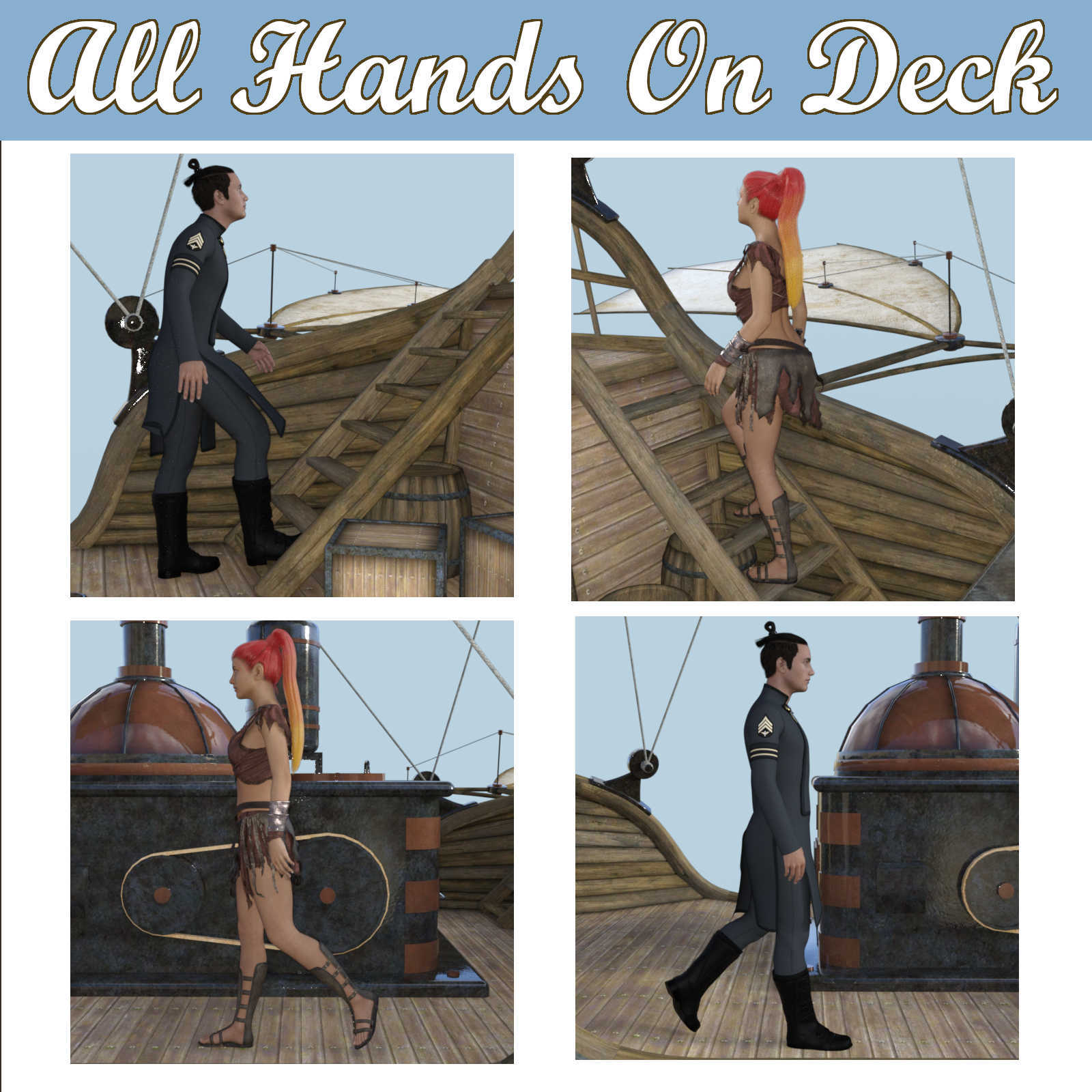 ALL HANDS ON DECK Poses for Merchant Airship DS and Genesis 8 Figures - G8F G8M by N/A