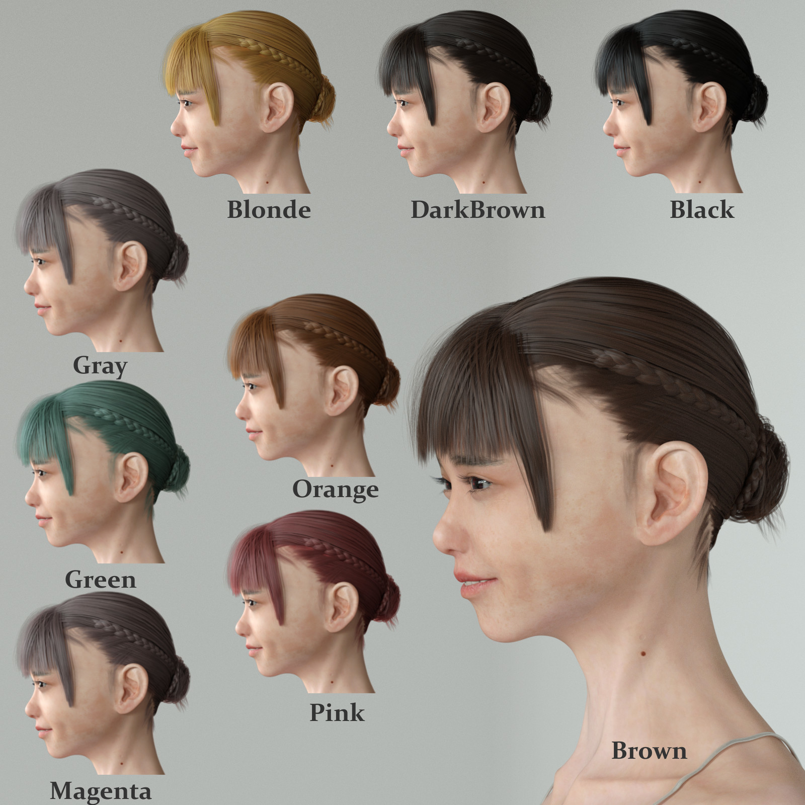 Reiko Braid Updo Hair for G3F & G8F by N/A