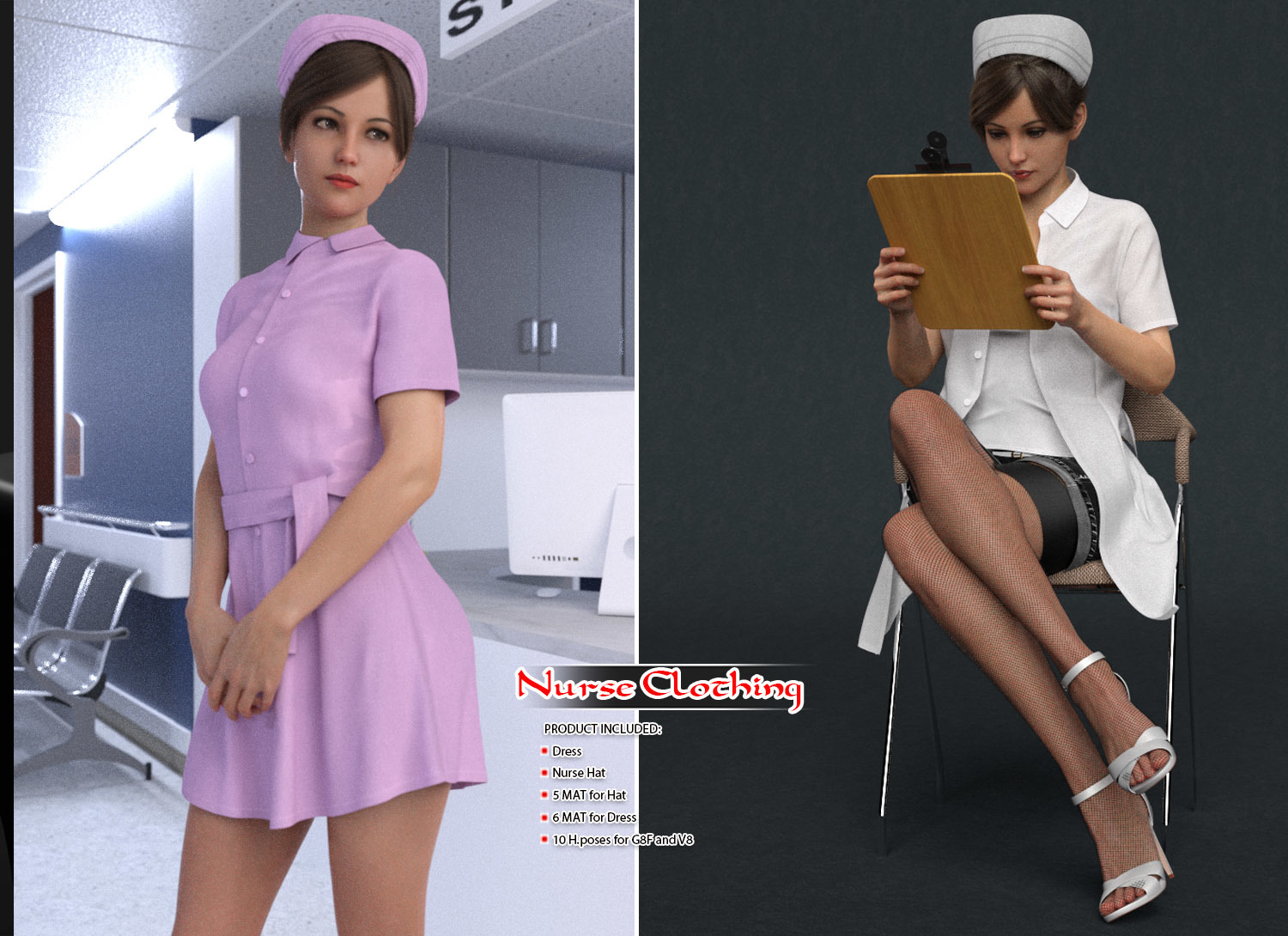 dForce Nurse Clothing and poses for G8F by N/A