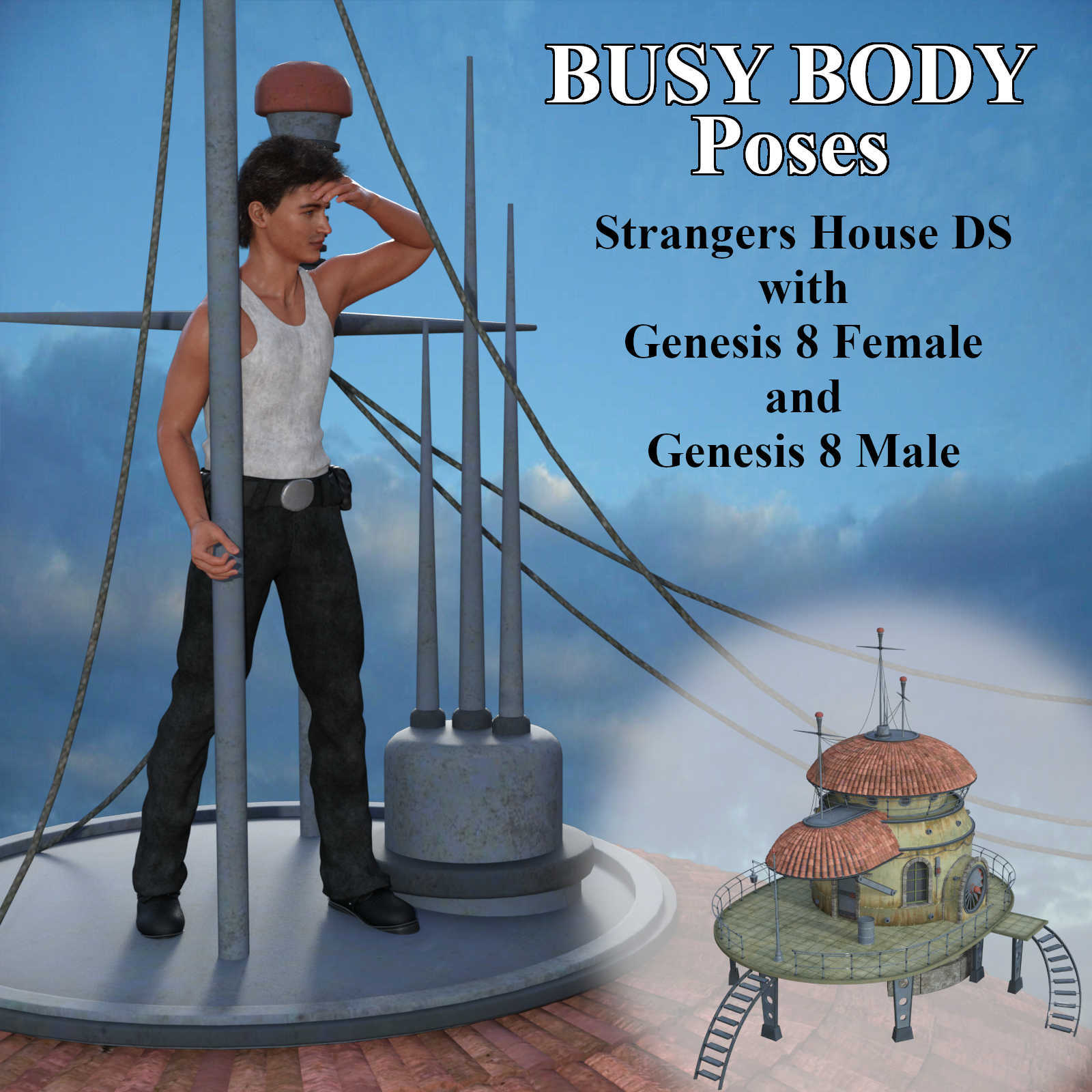 BUSY BODY Pose Set for Strangers House DS with Genesis 8 Female / Male (G8F/G8M) by N/A