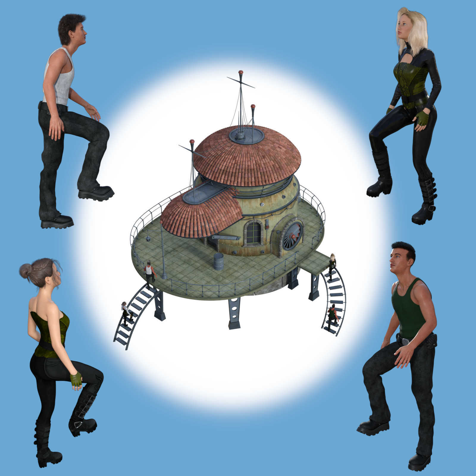 BUSY BODY Pose Set for Strangers House DS with Genesis 8 Female / Male (G8F/G8M) by N/A