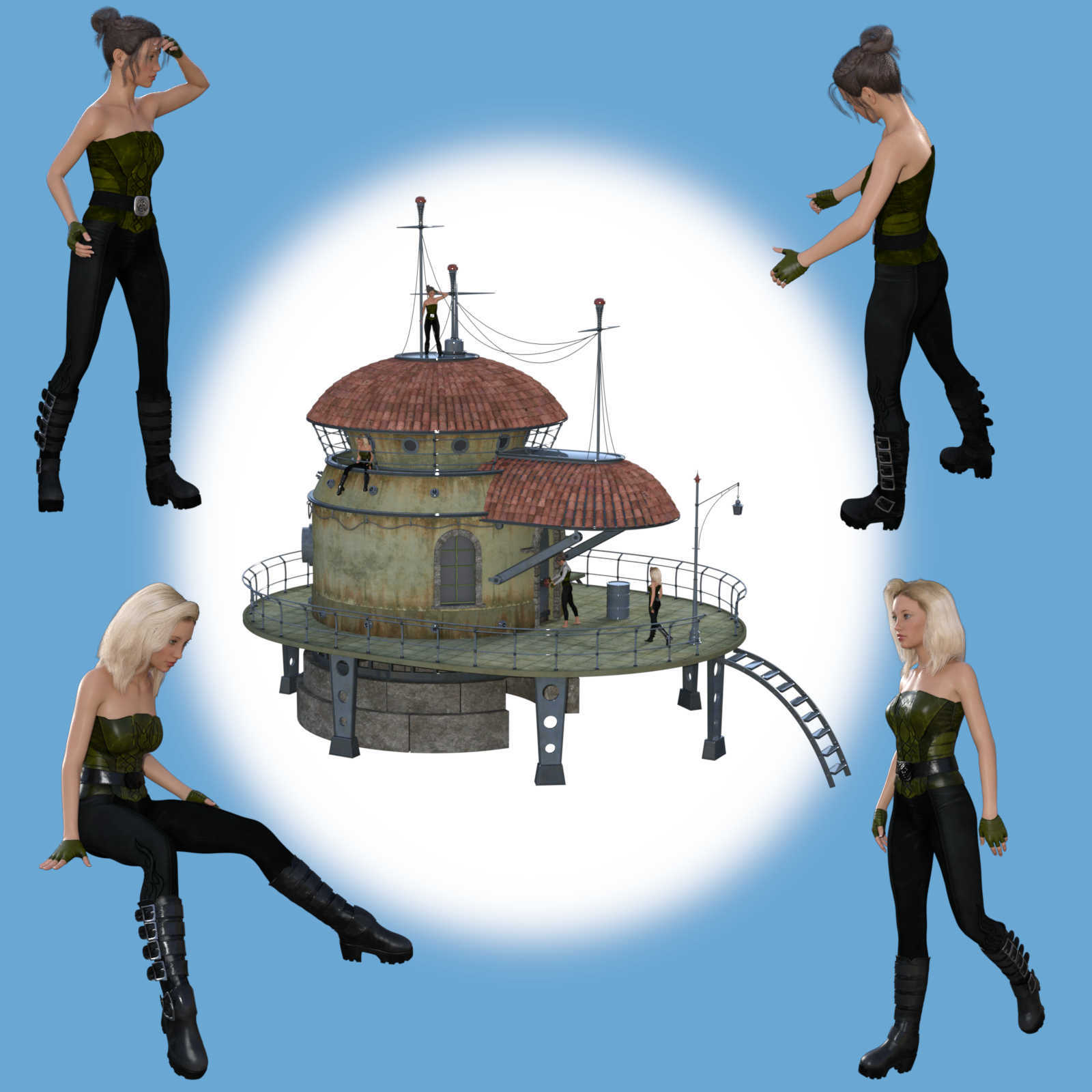 BUSY BODY Pose Set for Strangers House DS with Genesis 8 Female / Male (G8F/G8M) by N/A