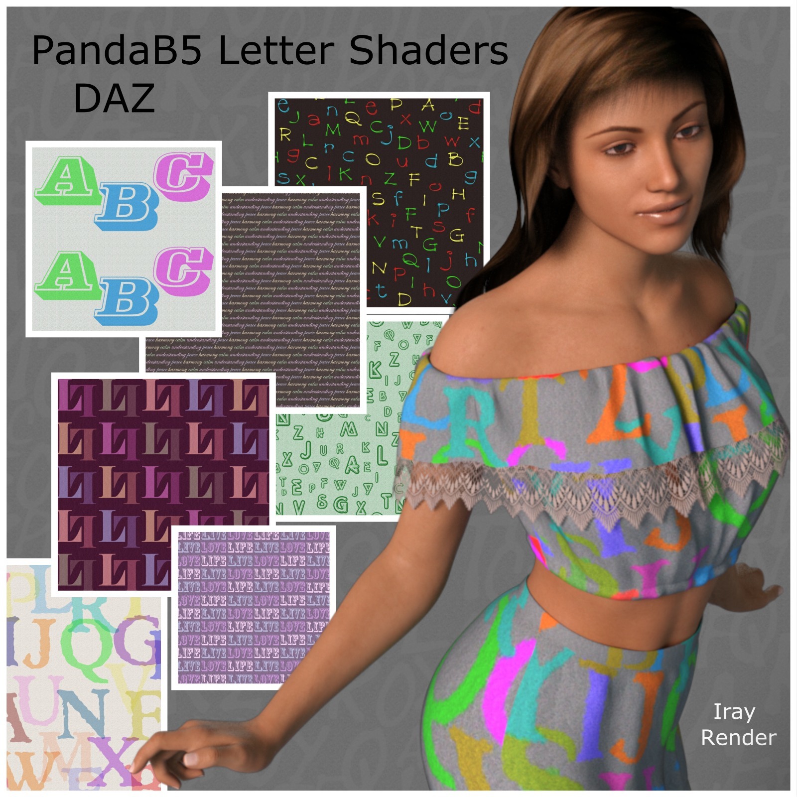 PandaB5 Letter Shaders for Daz Studio by N/A