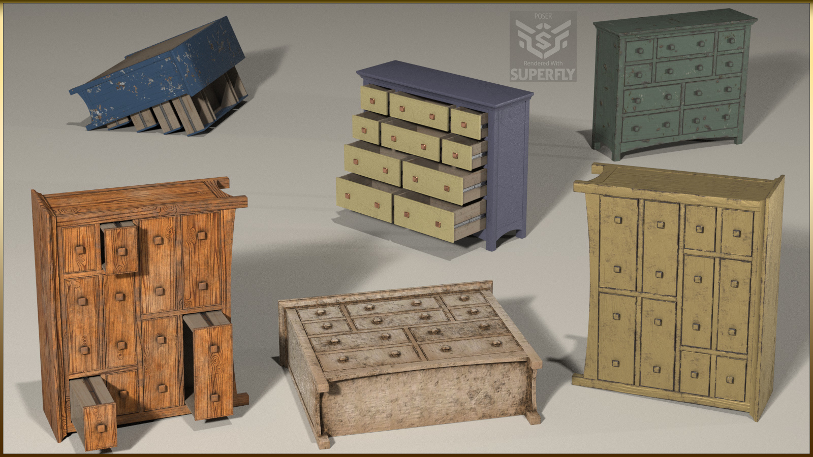 Vintage Furniture : Long Tall Dresser for Poser by N/A
