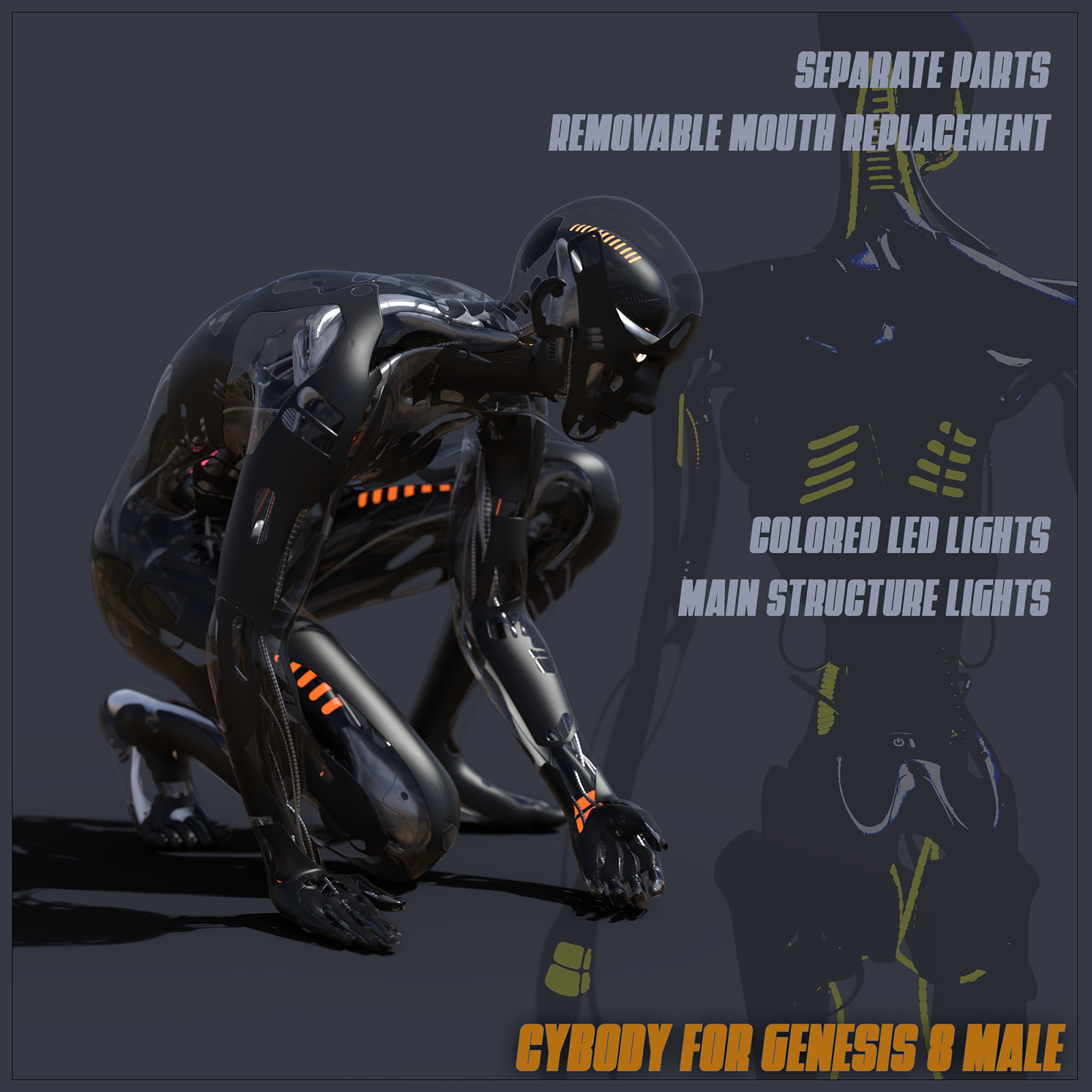 CyBody - Cyborg Internal Structure and Materials for Genesis 8 Male by N/A
