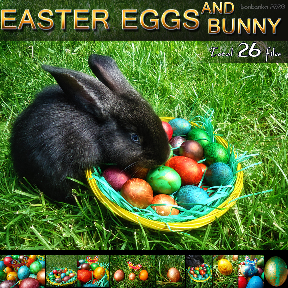Easter Eggs and Bunny - 2D backgrounds and PNG by N/A