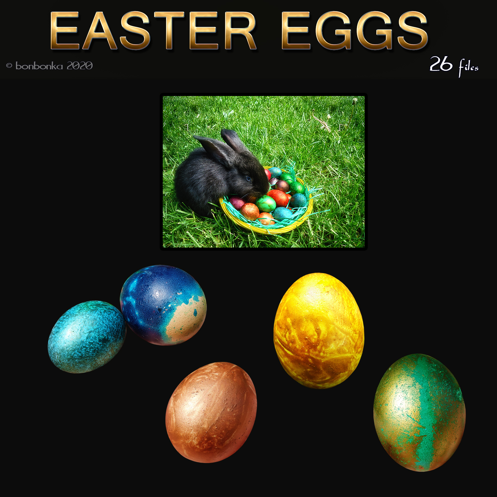 Easter Eggs and Bunny - 2D backgrounds and PNG by N/A