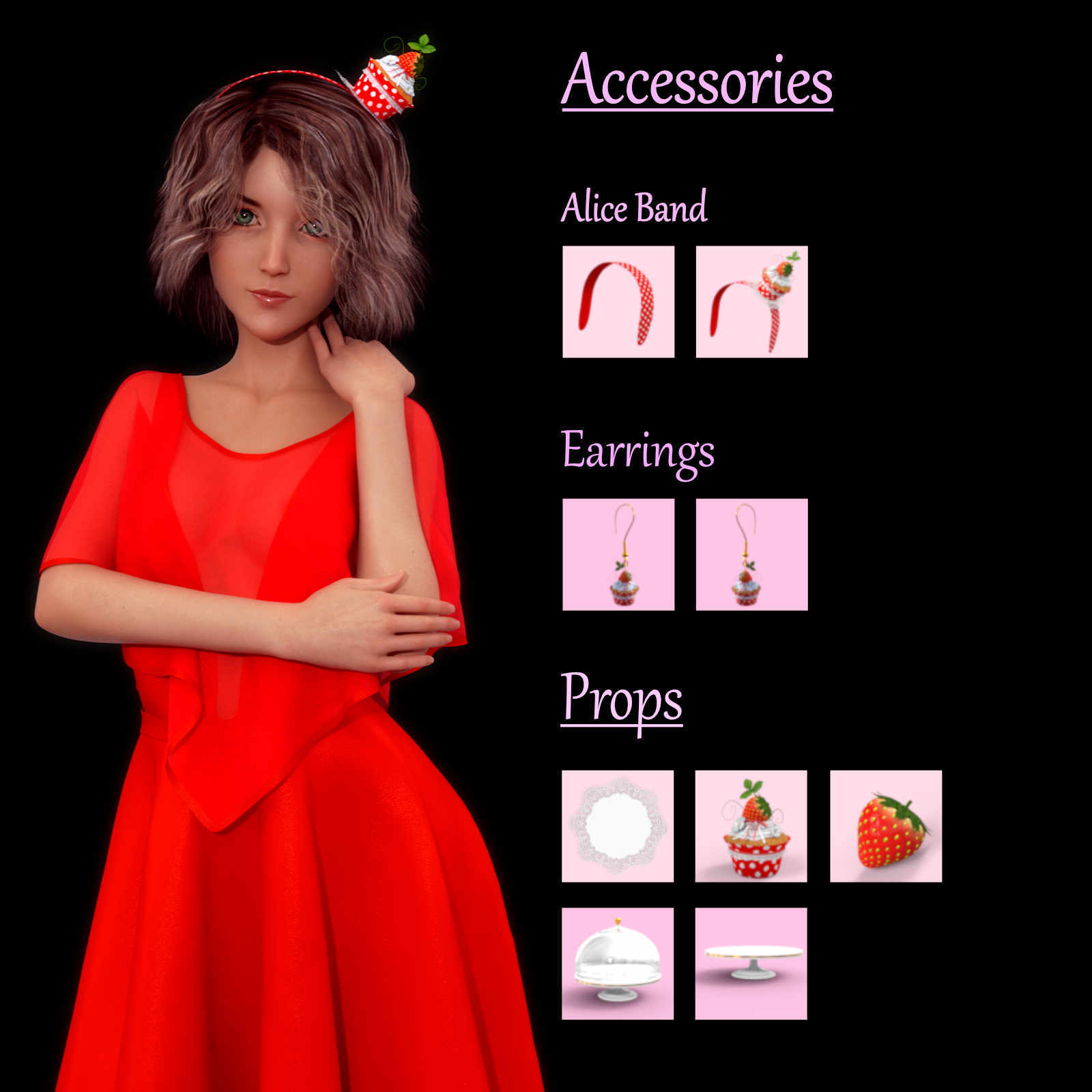 Strawberry Cupcake Jewelry for Genesis 8 Female by N/A