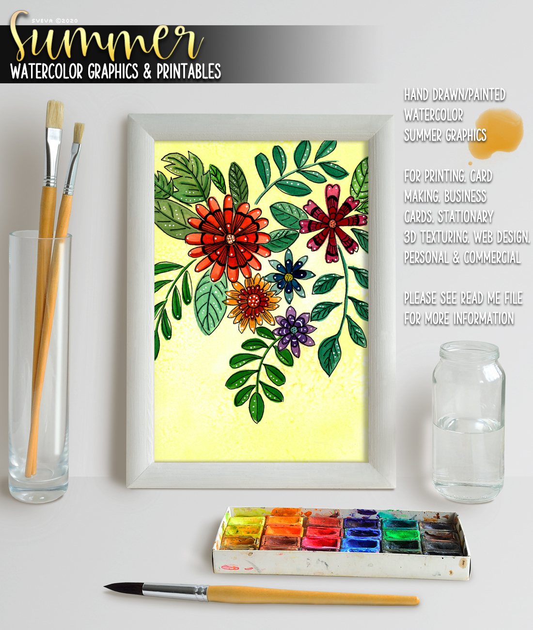 Summer Watercolor Graphics and Printables by N/A