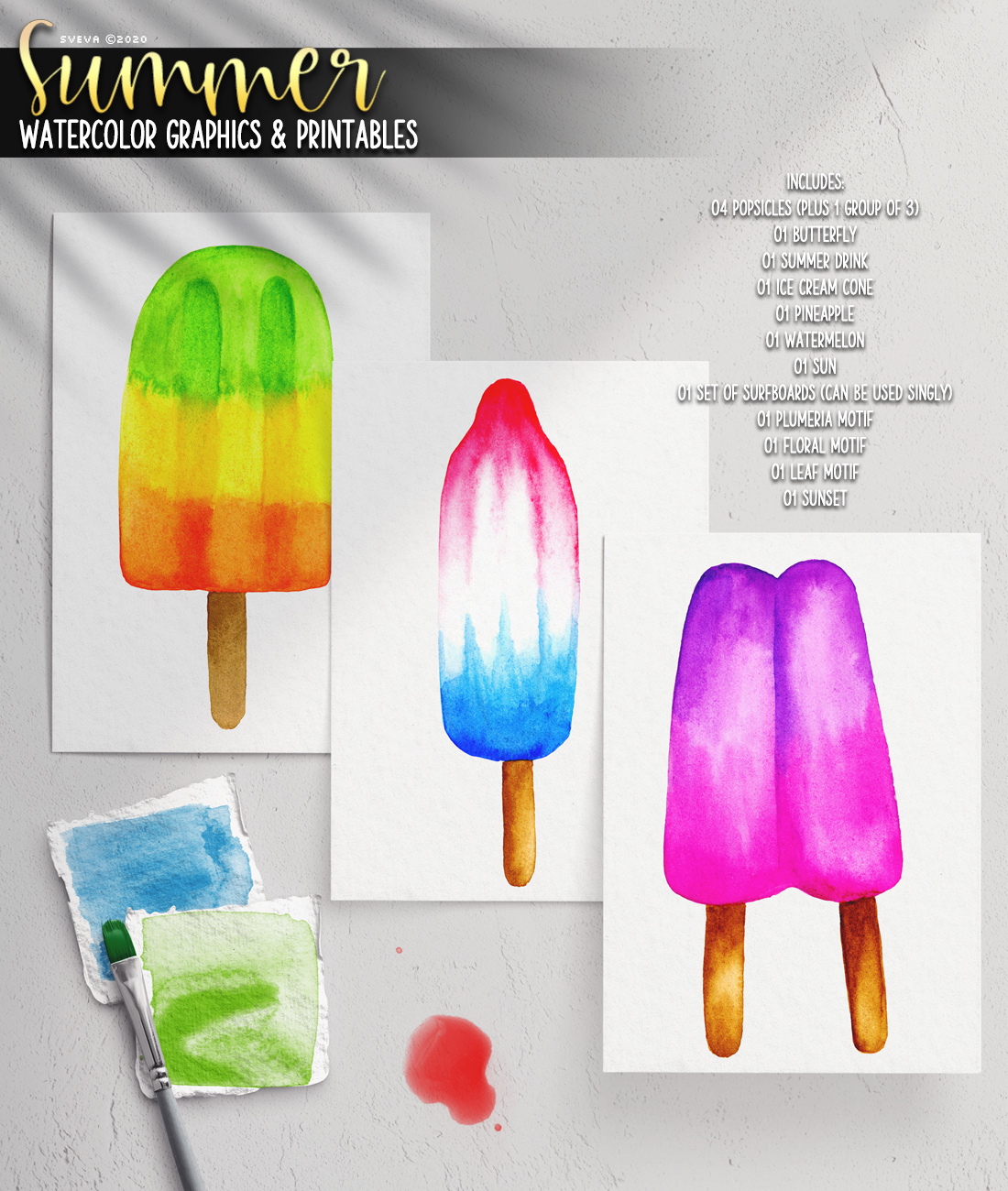 Summer Watercolor Graphics and Printables by N/A