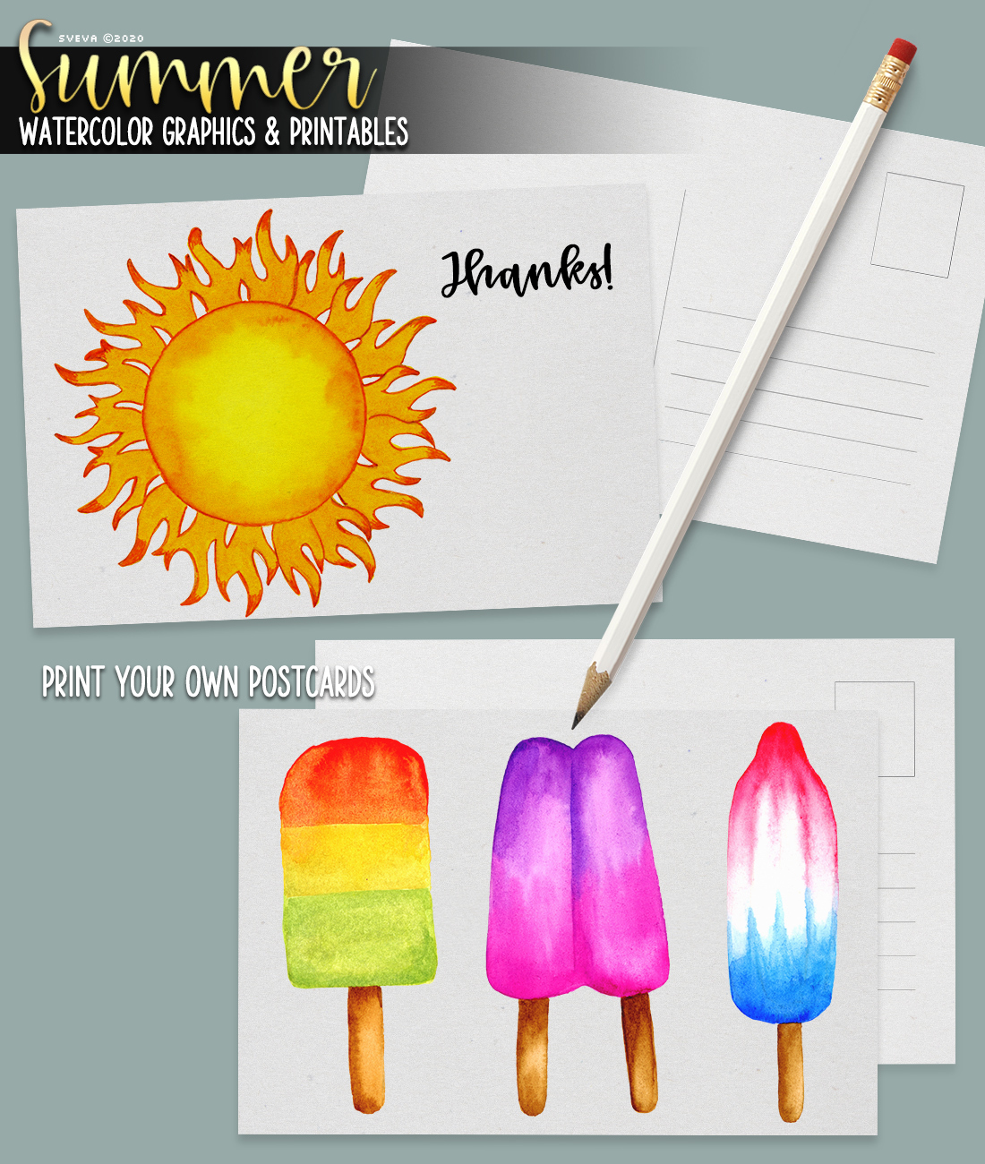 Summer Watercolor Graphics and Printables by N/A