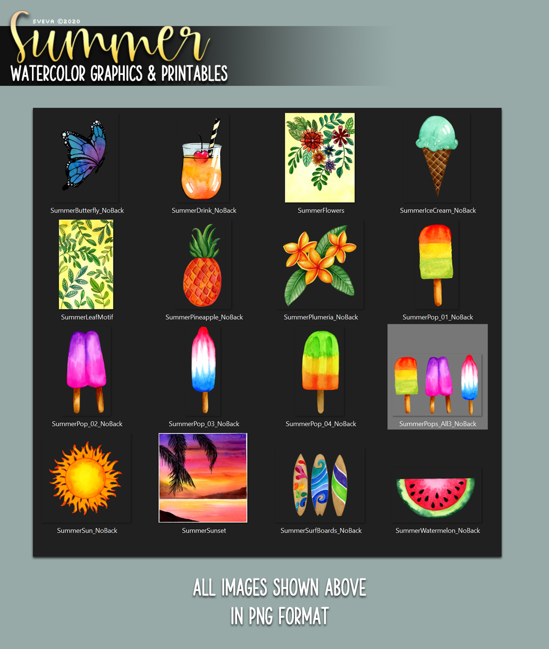 Summer Watercolor Graphics and Printables by N/A