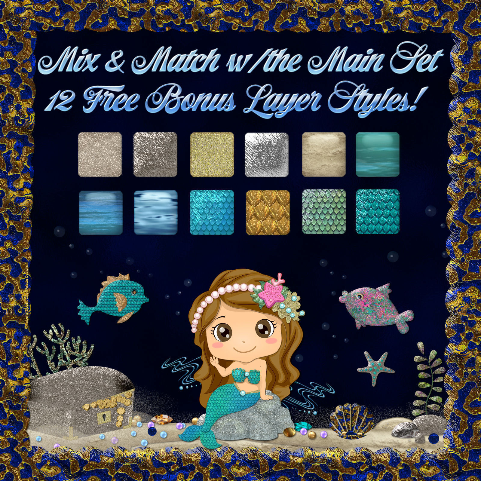 Sea Jewels Set 2 PS Layer Styles with Free Bonus by N/A