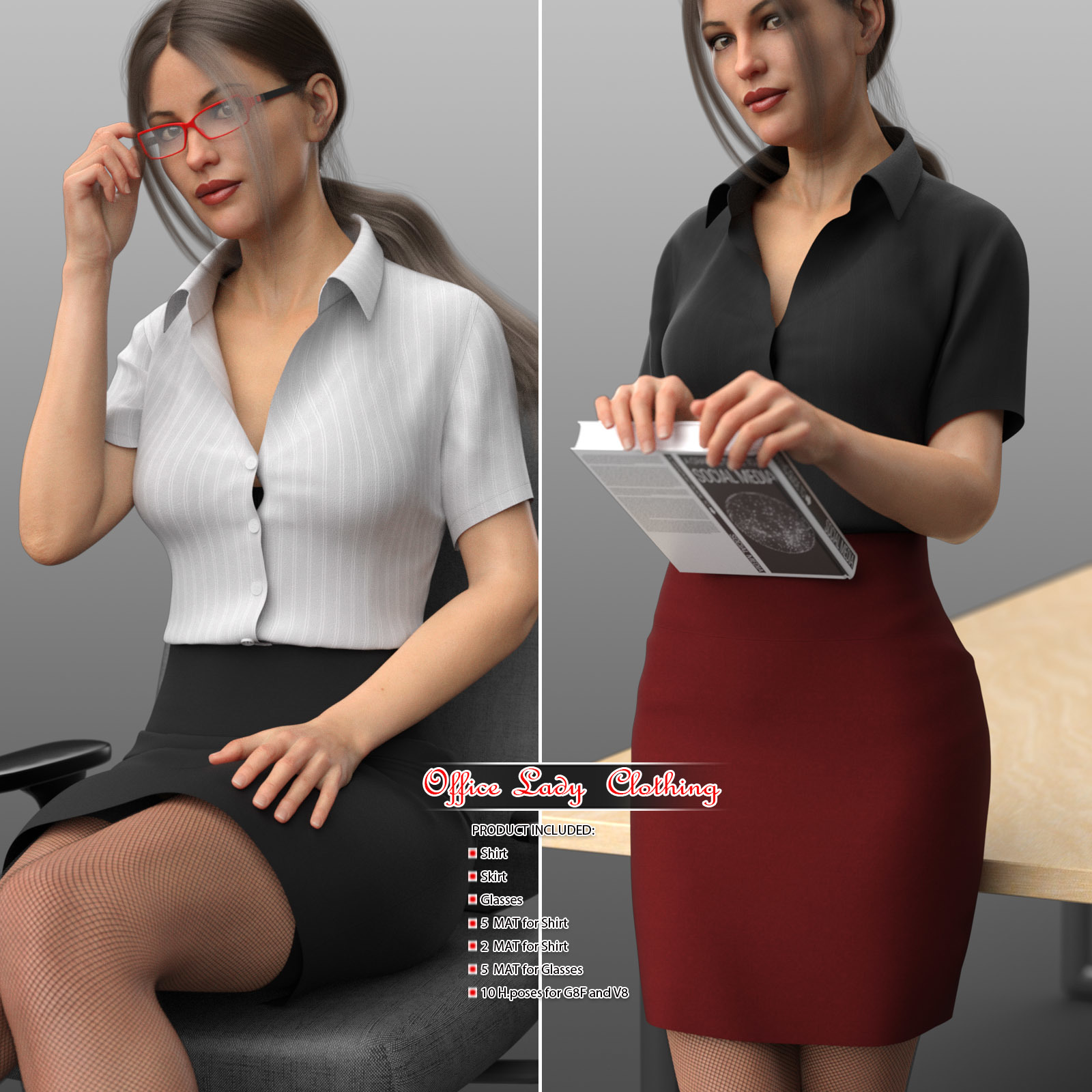 dForce Office Lady Clothing and poses for Genesis 8 Female by N/A