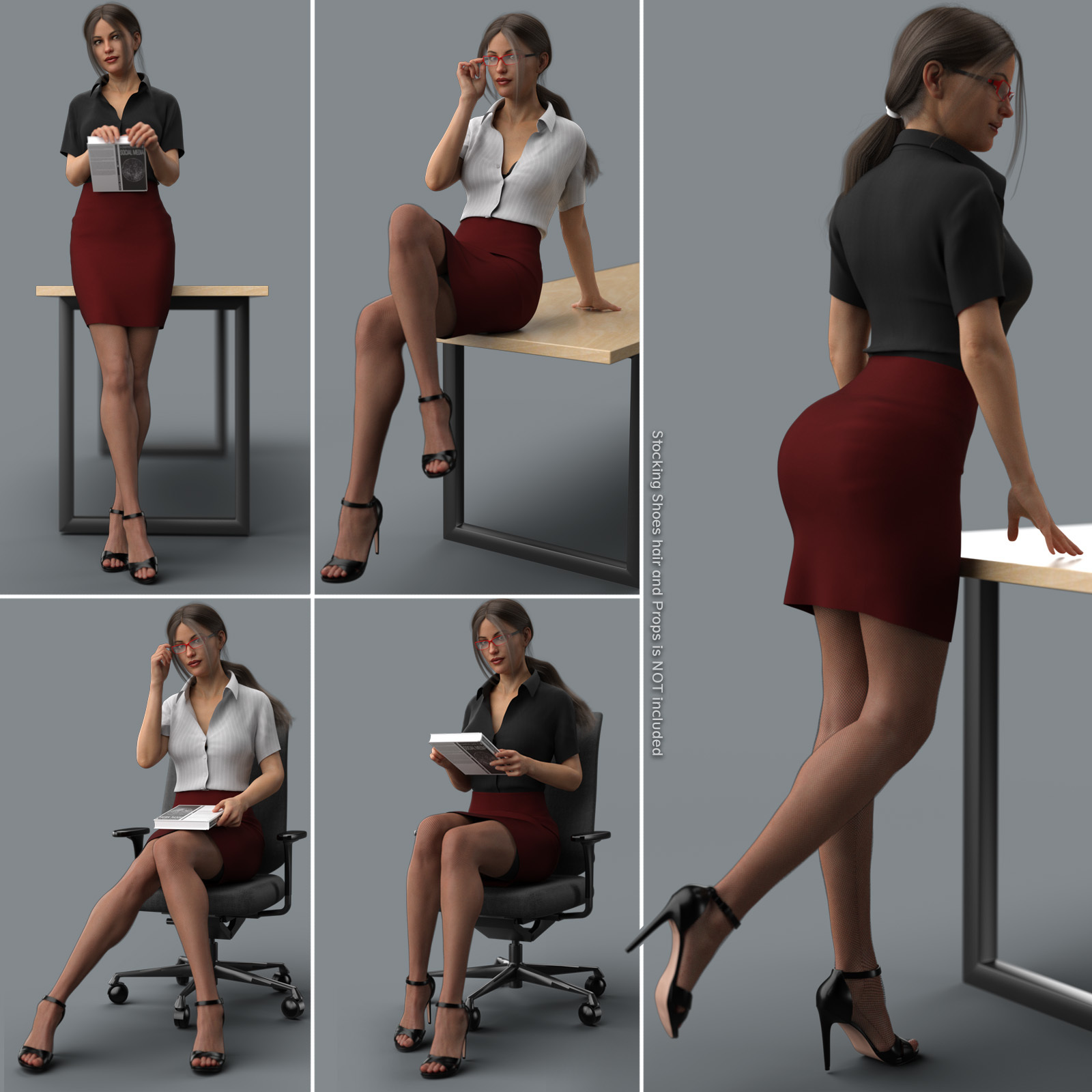 dForce Office Lady Clothing and poses for Genesis 8 Female by N/A