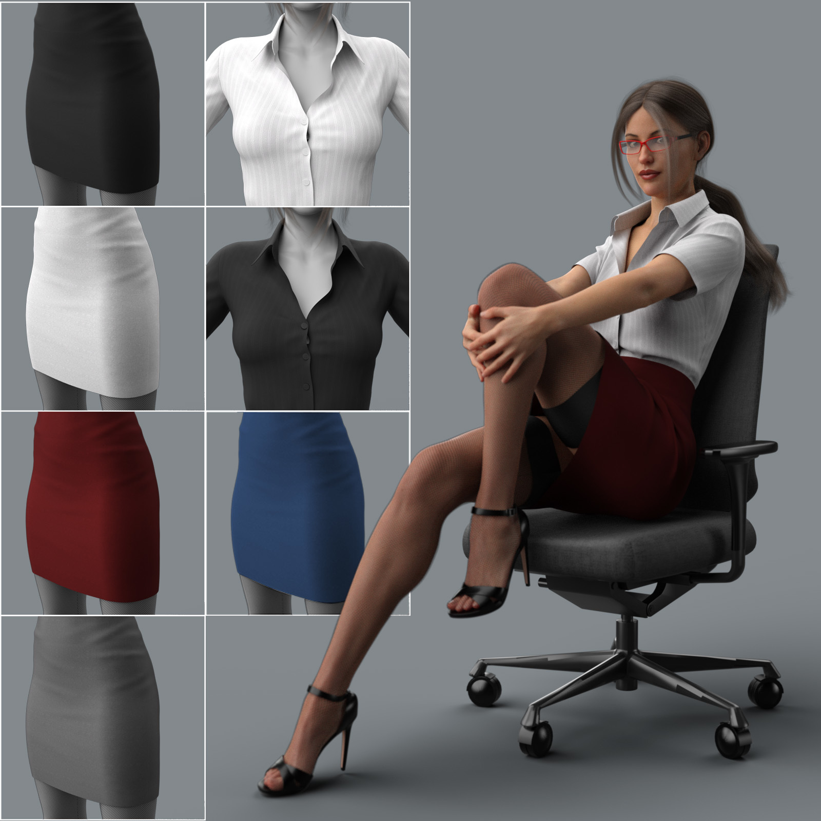 dForce Office Lady Clothing and poses for Genesis 8 Female by N/A