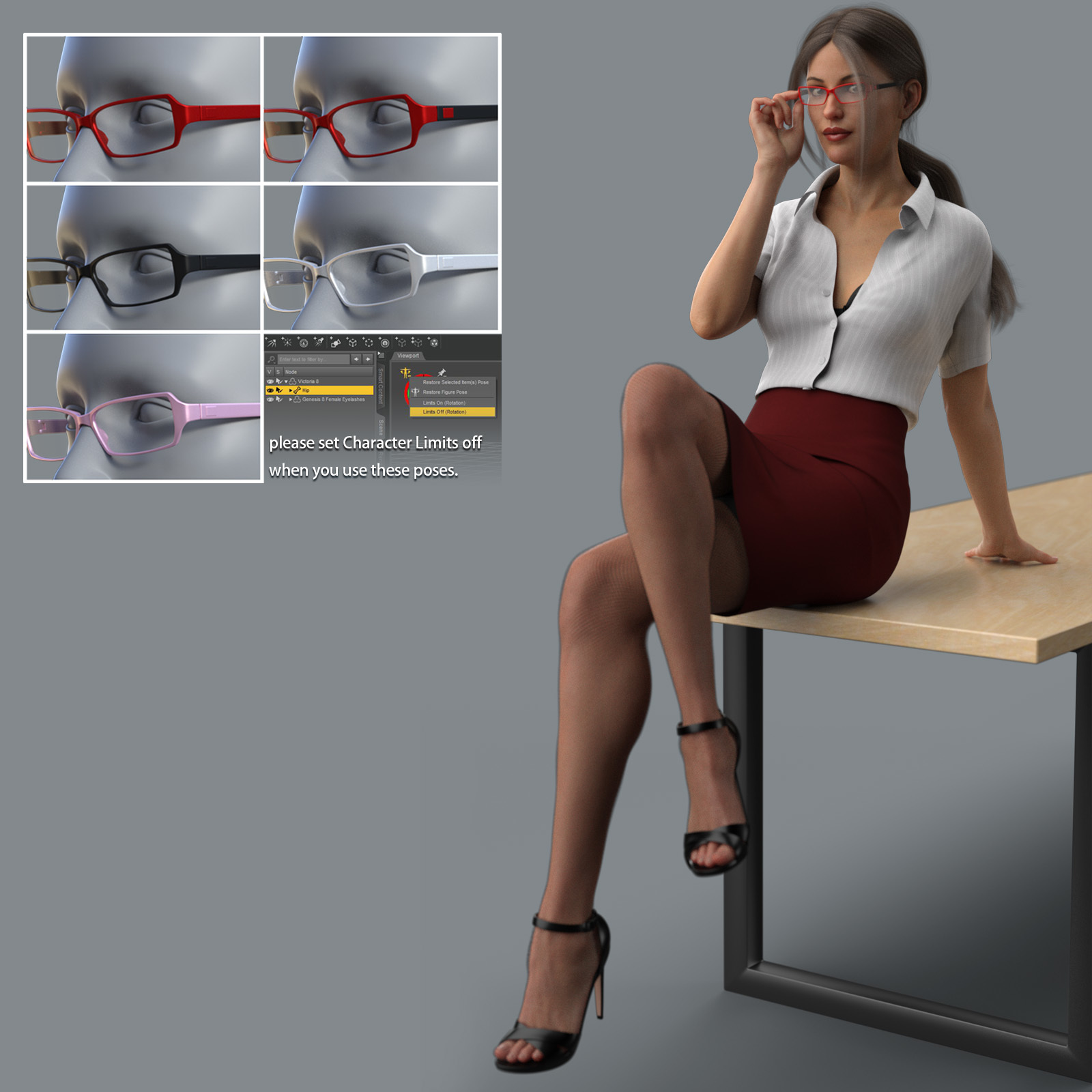 dForce Office Lady Clothing and poses for Genesis 8 Female by N/A