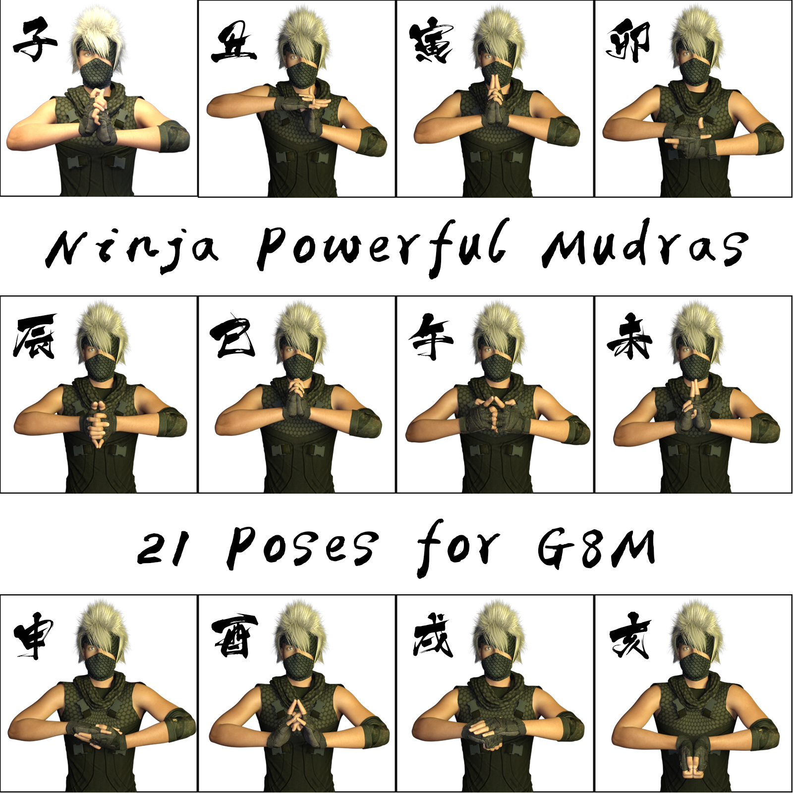 Ninja Powerful Mudras 21 Poses for Genesis 8 Male by N/A