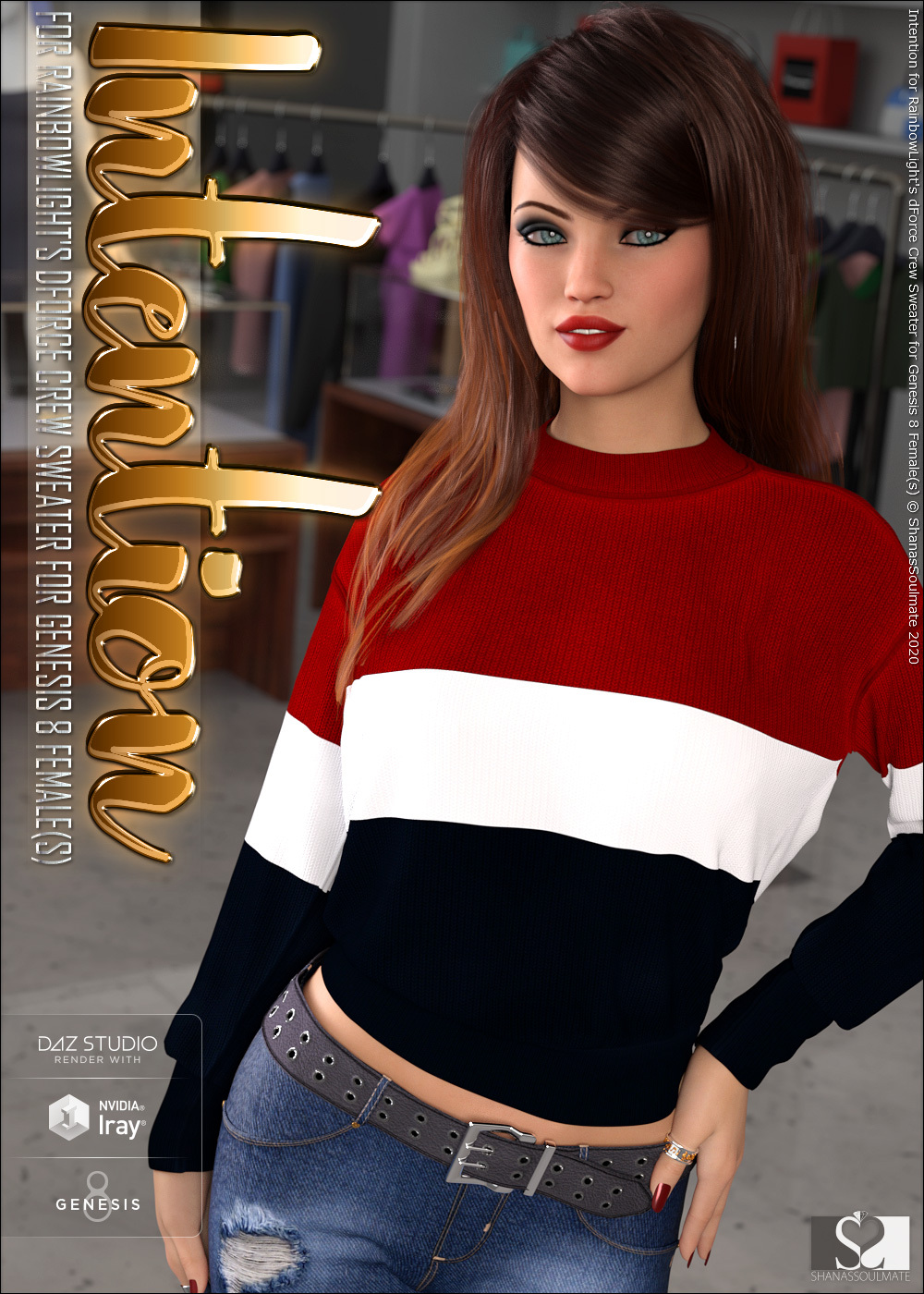 Intention for dForce Crew Sweater for Genesis 8 Female(s) by N/A