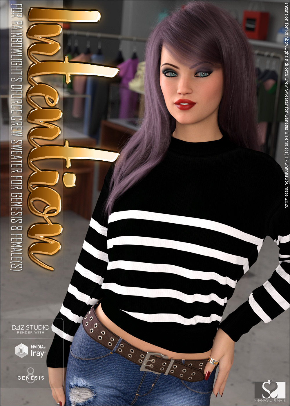 Intention for dForce Crew Sweater for Genesis 8 Female(s) by N/A