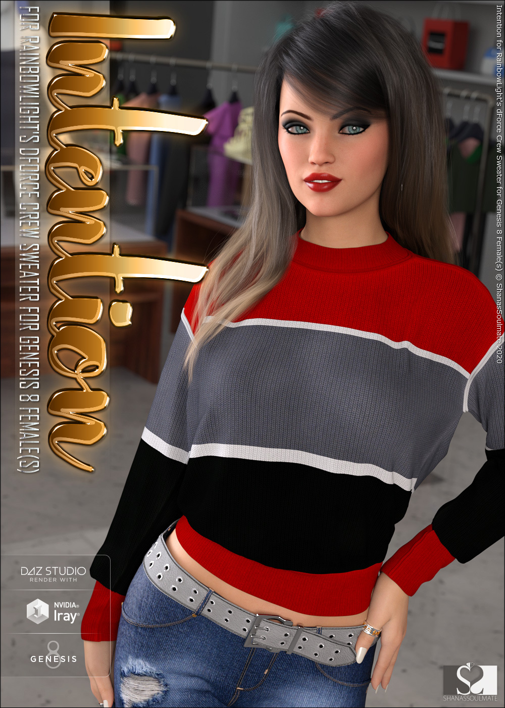 Intention for dForce Crew Sweater for Genesis 8 Female(s) by N/A