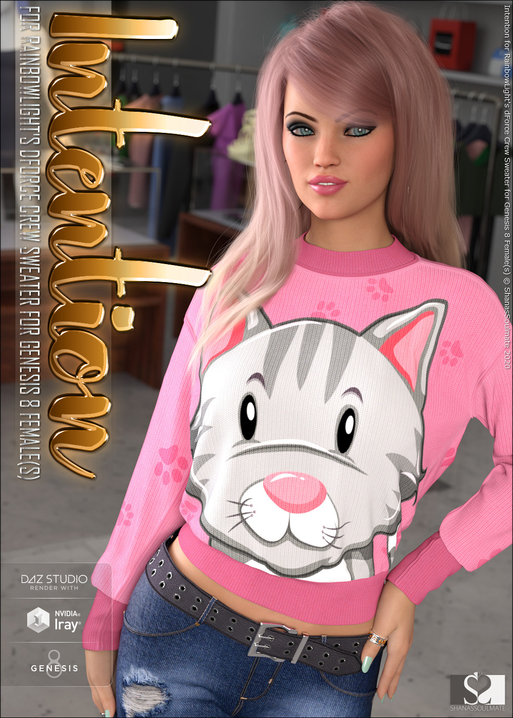 Intention for dForce Crew Sweater for Genesis 8 Female(s) by N/A