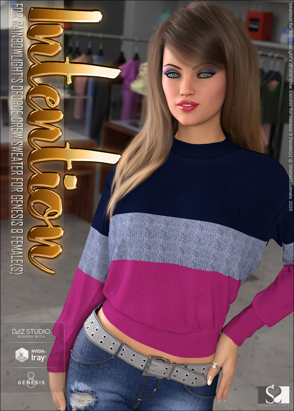 Intention for dForce Crew Sweater for Genesis 8 Female(s) by N/A