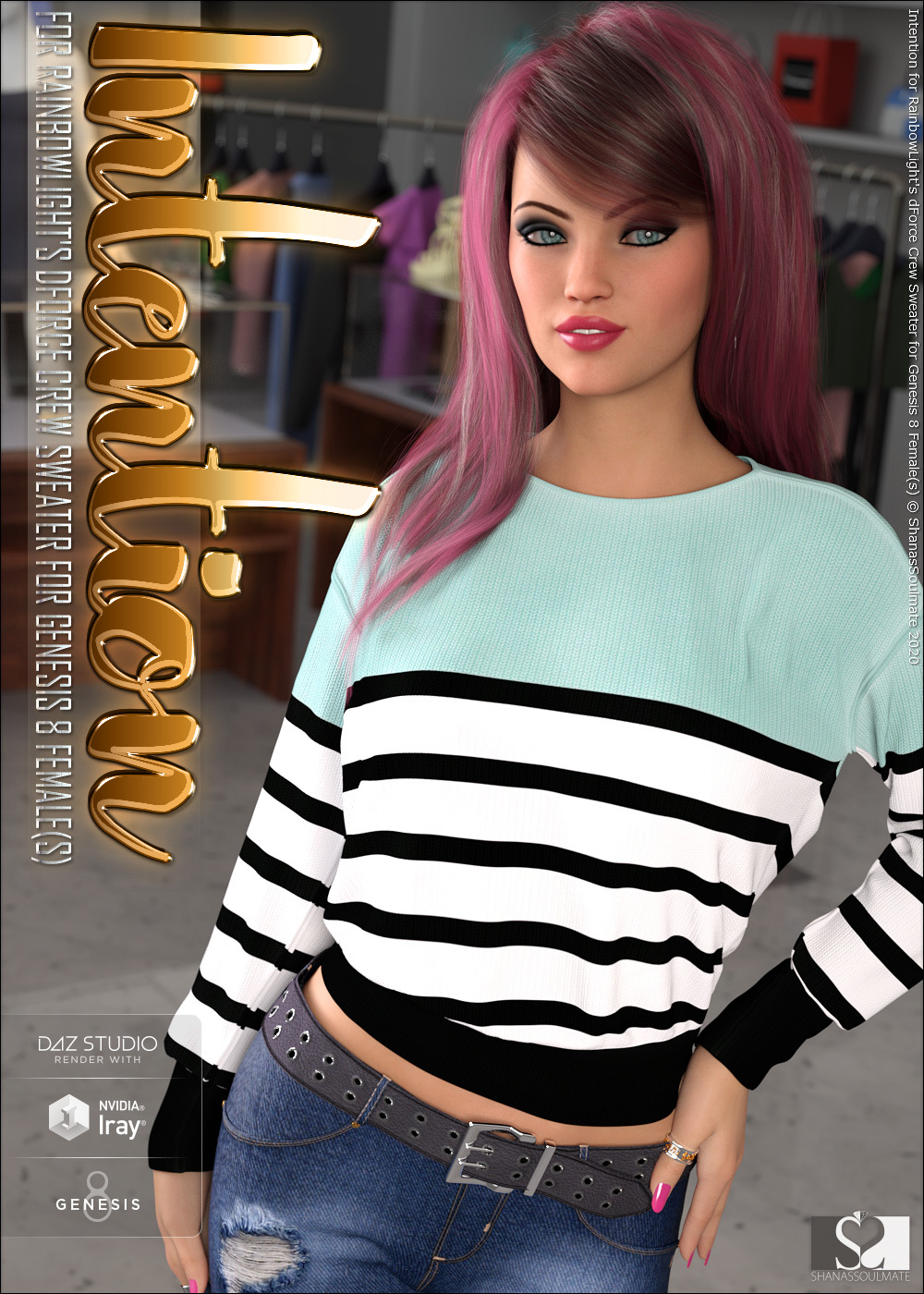 Intention for dForce Crew Sweater for Genesis 8 Female(s) by N/A