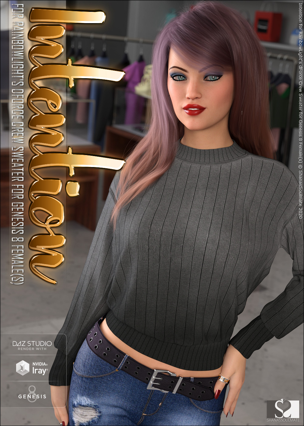 Intention for dForce Crew Sweater for Genesis 8 Female(s) by N/A