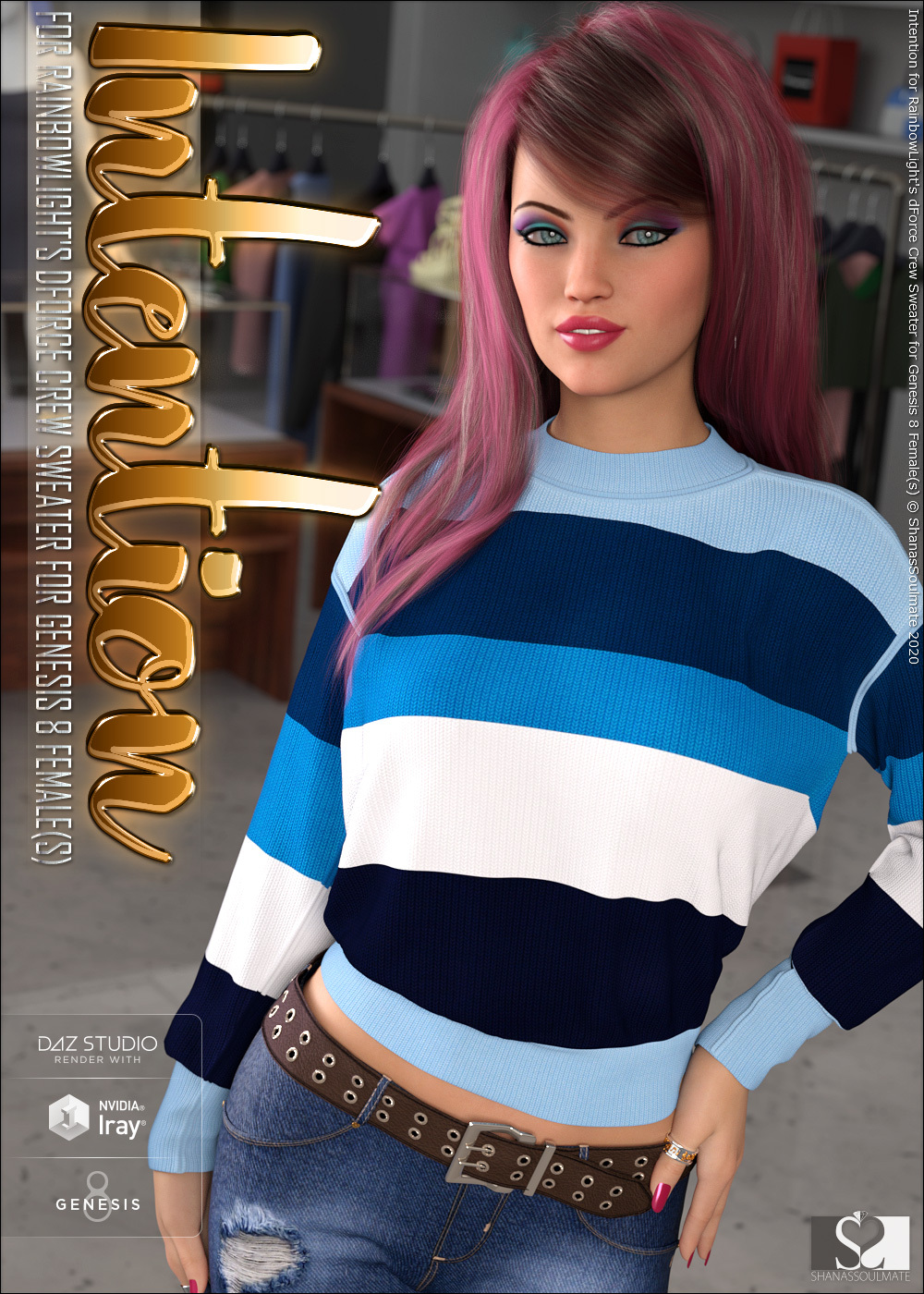 Intention for dForce Crew Sweater for Genesis 8 Female(s) by N/A