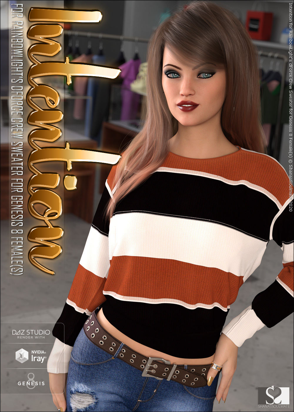 Intention for dForce Crew Sweater for Genesis 8 Female(s) by N/A