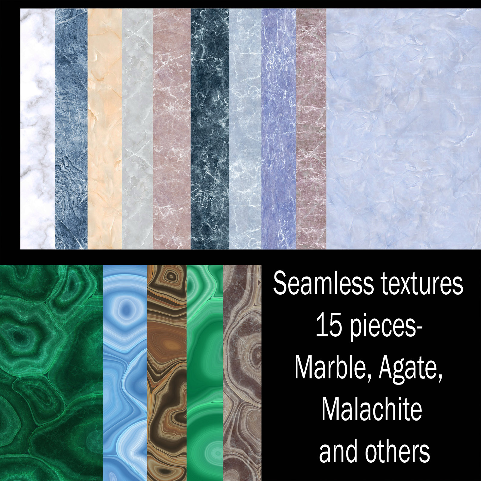 Seamless textures of marble, malachite, agate and others by N/A