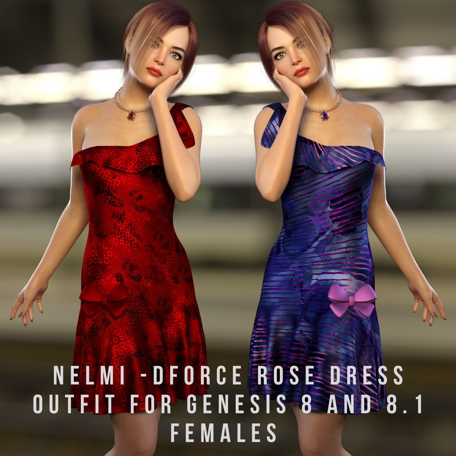NELMI- dForce Rose Dress Outfit for Genesis 8 Female(s) by N/A