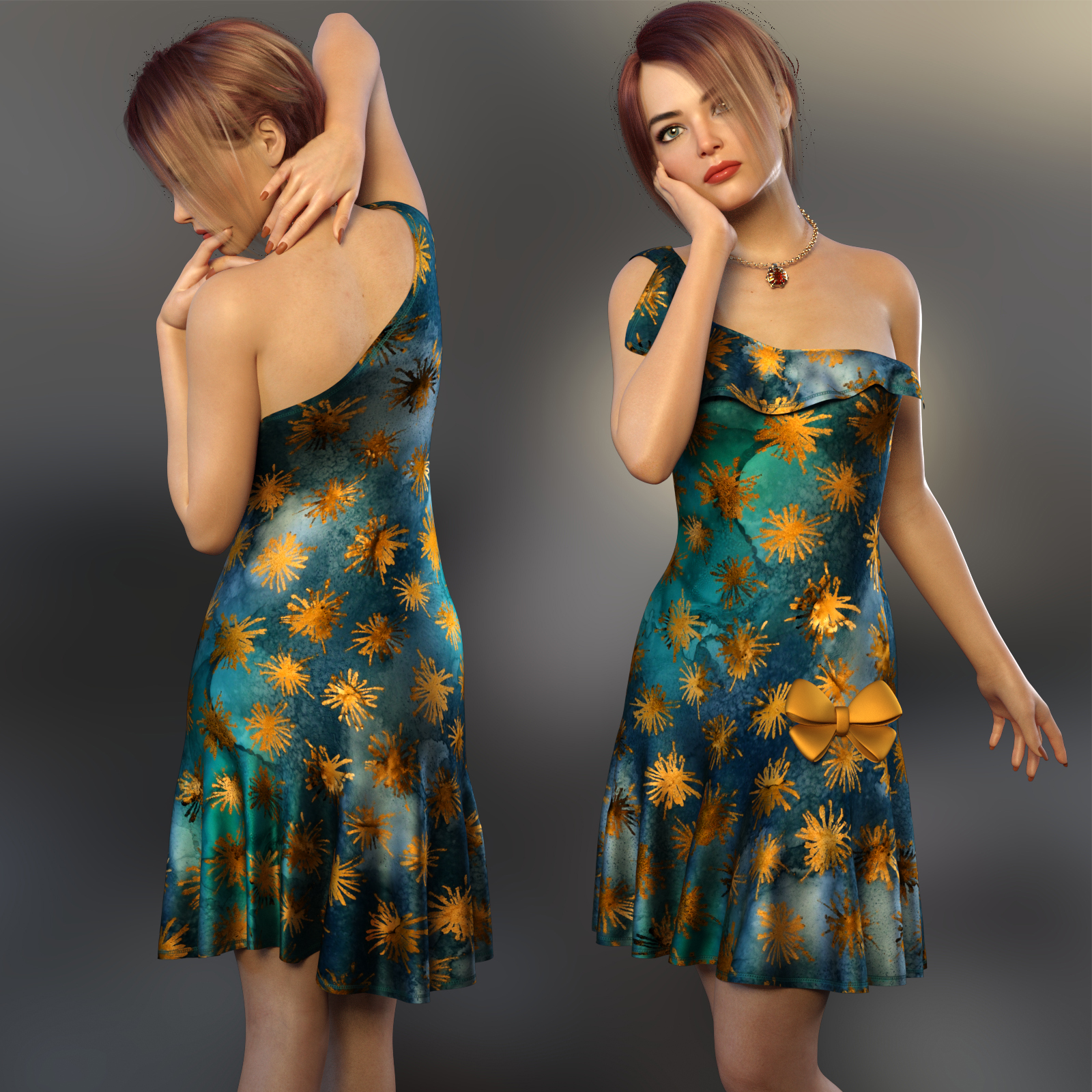 NELMI- dForce Rose Dress Outfit for Genesis 8 Female(s) by N/A