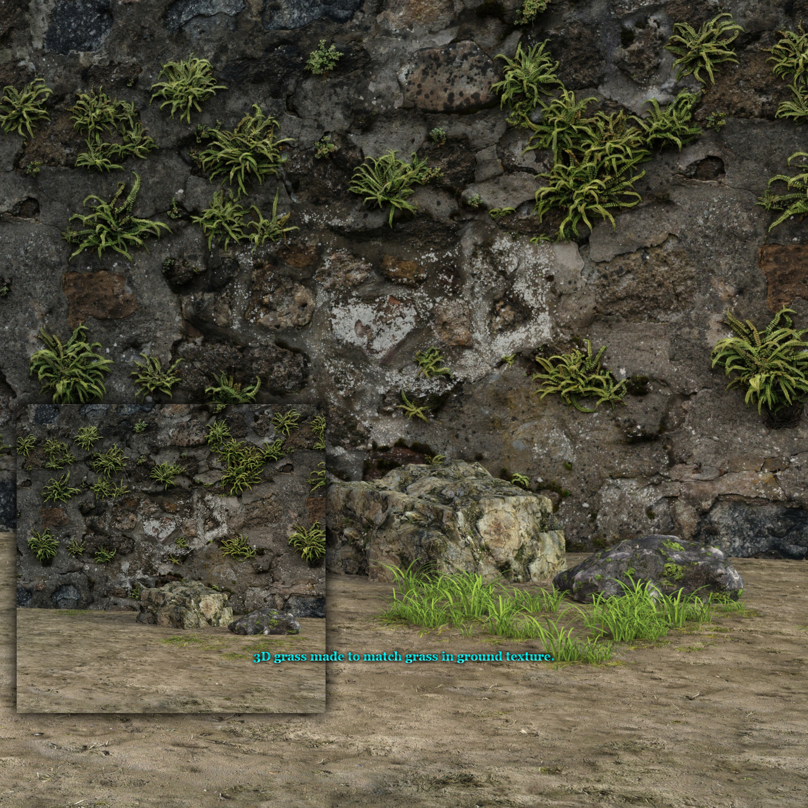 Old Stone Wall Prop Set For Iray by N/A