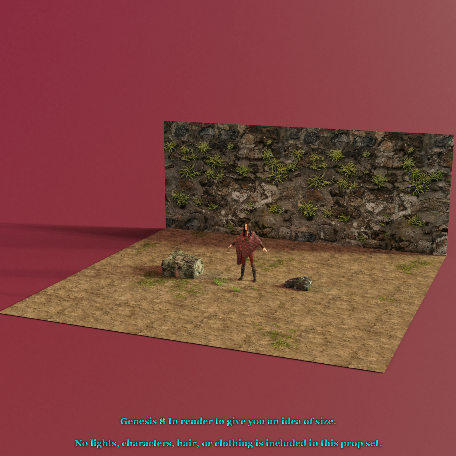Old Stone Wall Prop Set For Iray by N/A