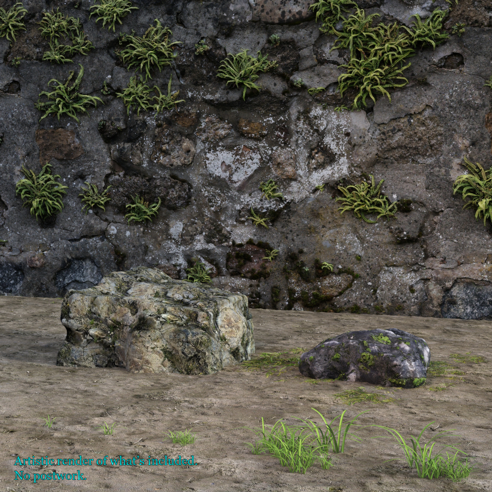 Old Stone Wall Prop Set For Iray by N/A
