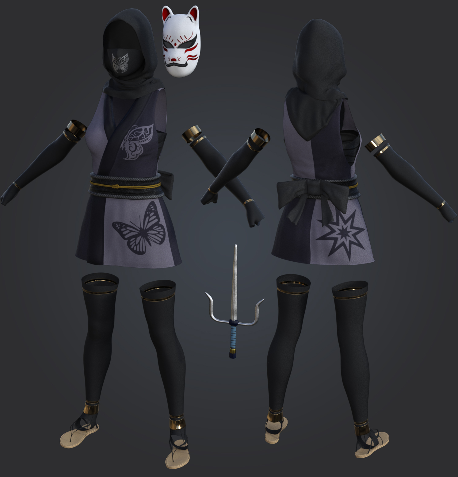 fantasy anime outfit 9 _ classic ninja  for G8F by N/A