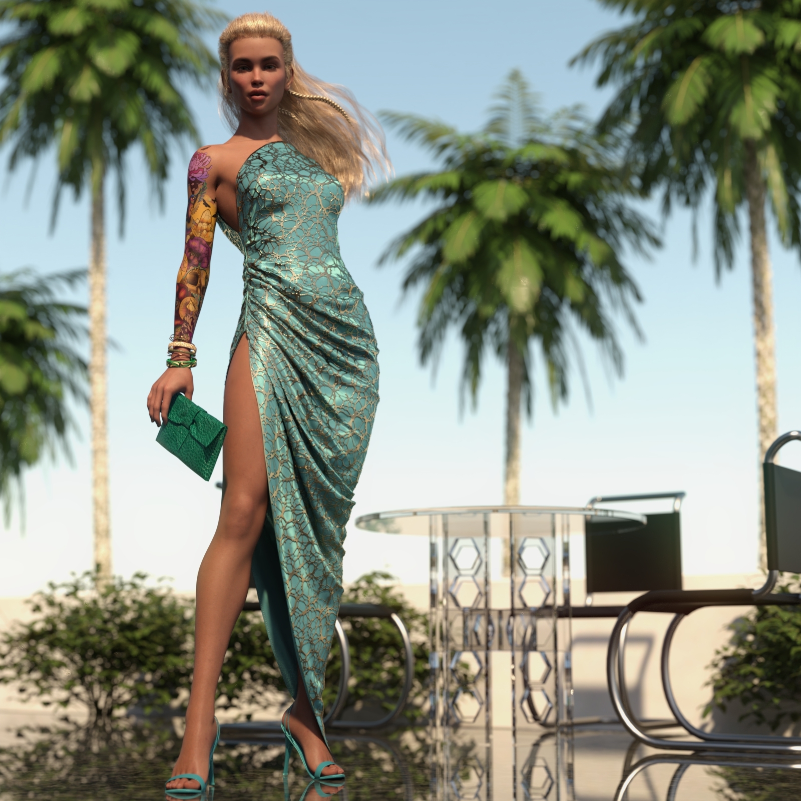 dForce Green & Gold Dress for Genesis 8 and 8.1 Female by N/A