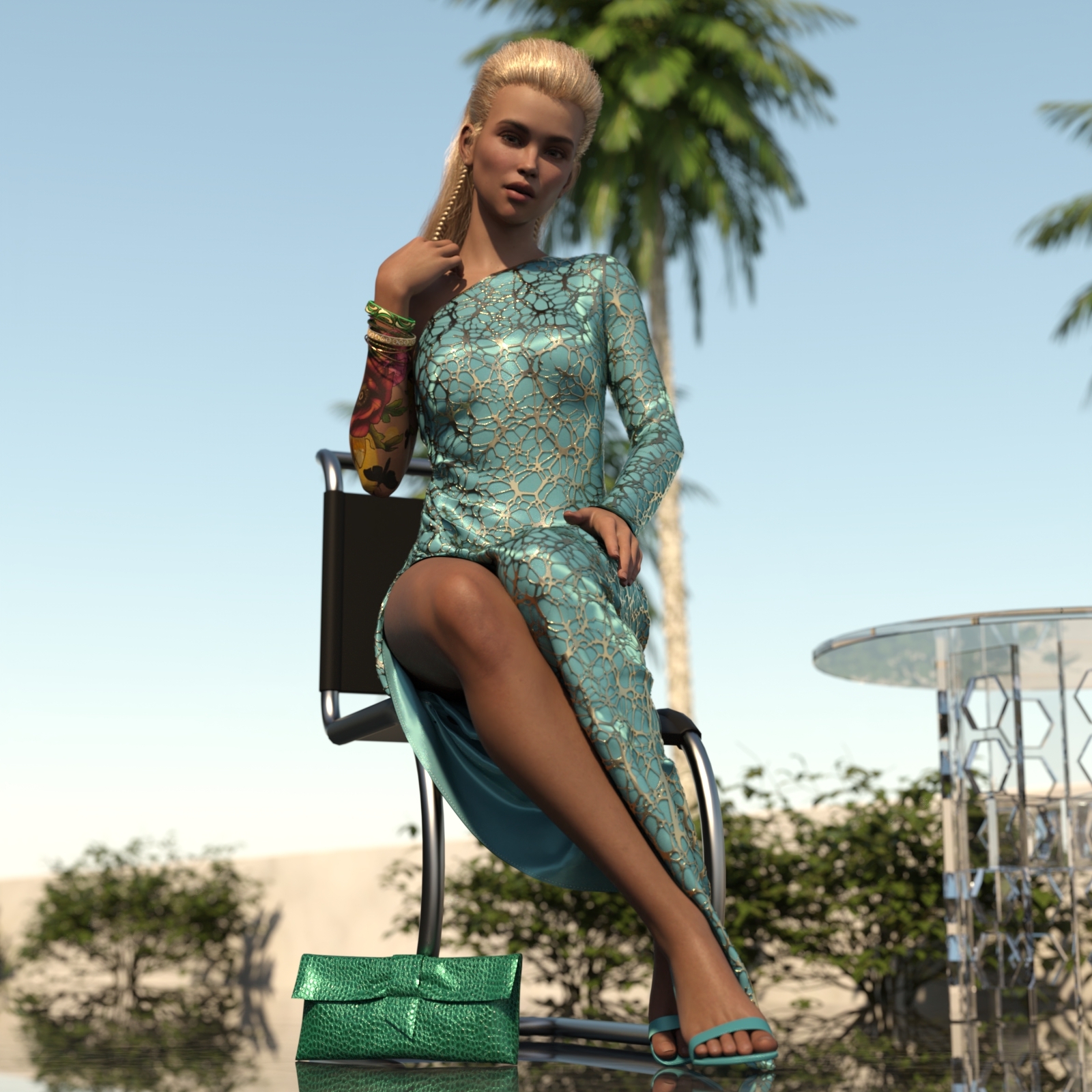 dForce Green & Gold Dress for Genesis 8 and 8.1 Female by N/A